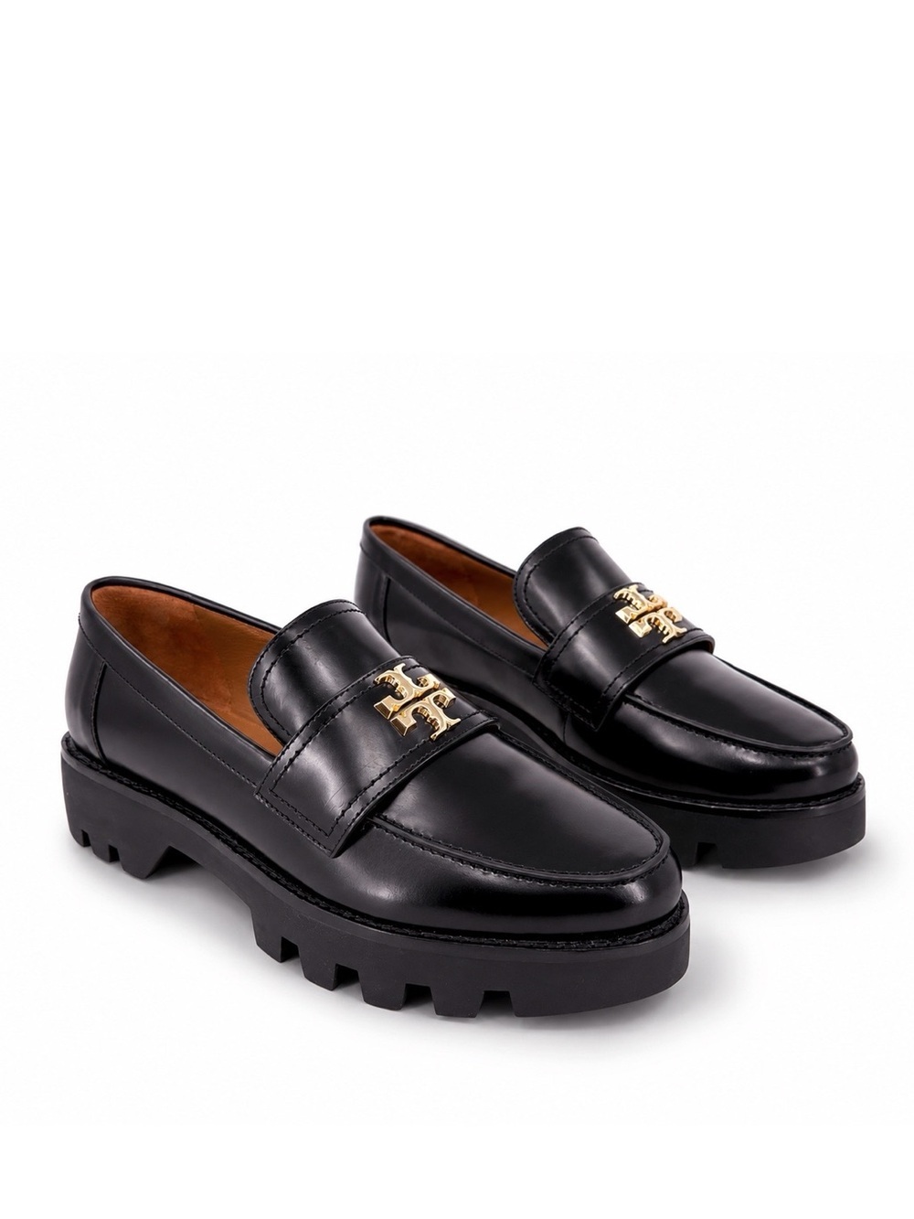 TORY BURCH Mini Everly Chunky Loafer Black Patent Leather Lug Sole 8.5